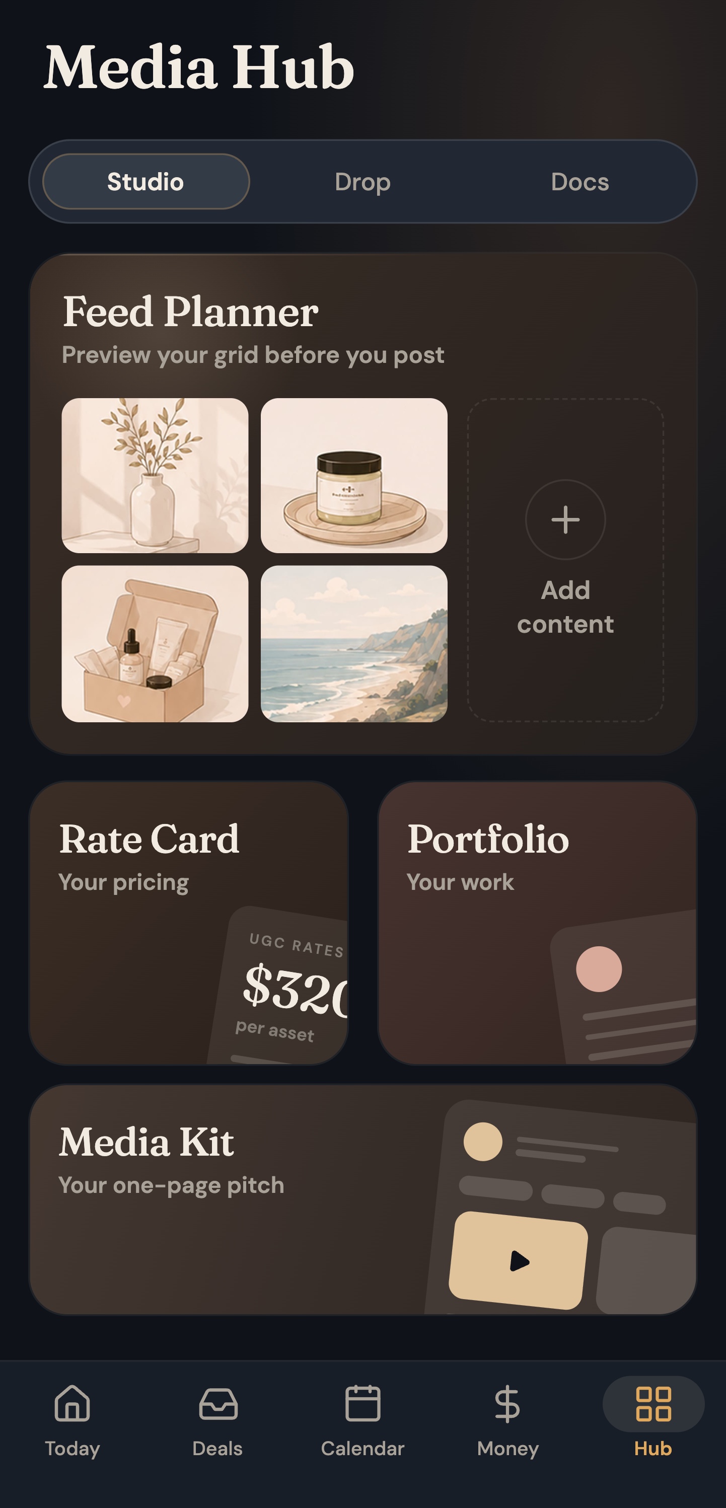 Media Hub in UGC Planner on Android, with Feed Planner