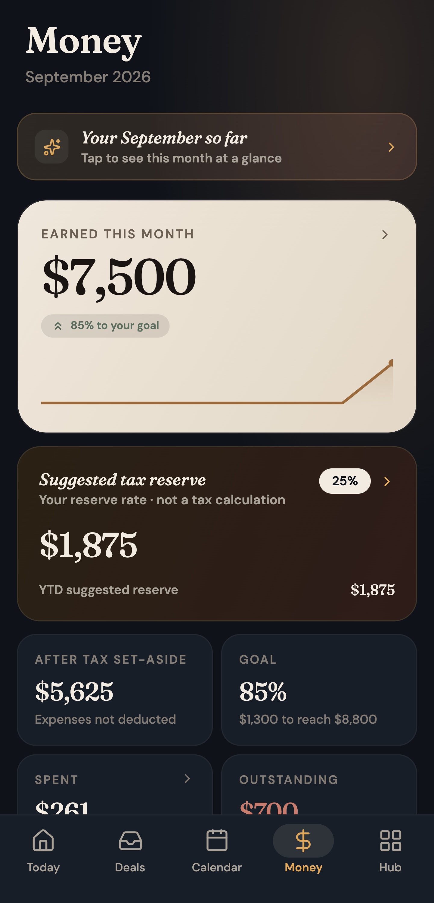 The Money screen in UGC Planner on Android