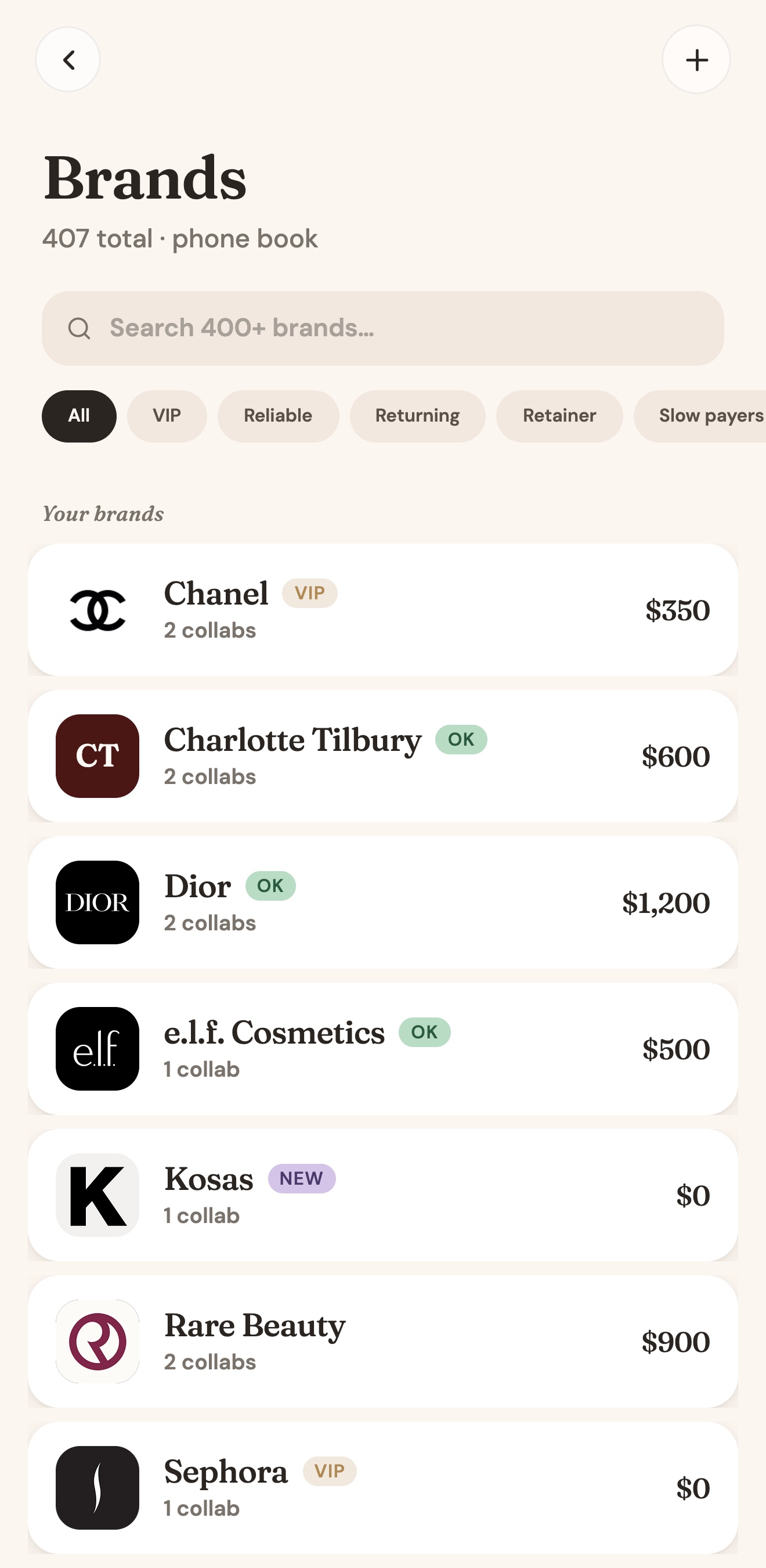 The brand directory in UGC Planner