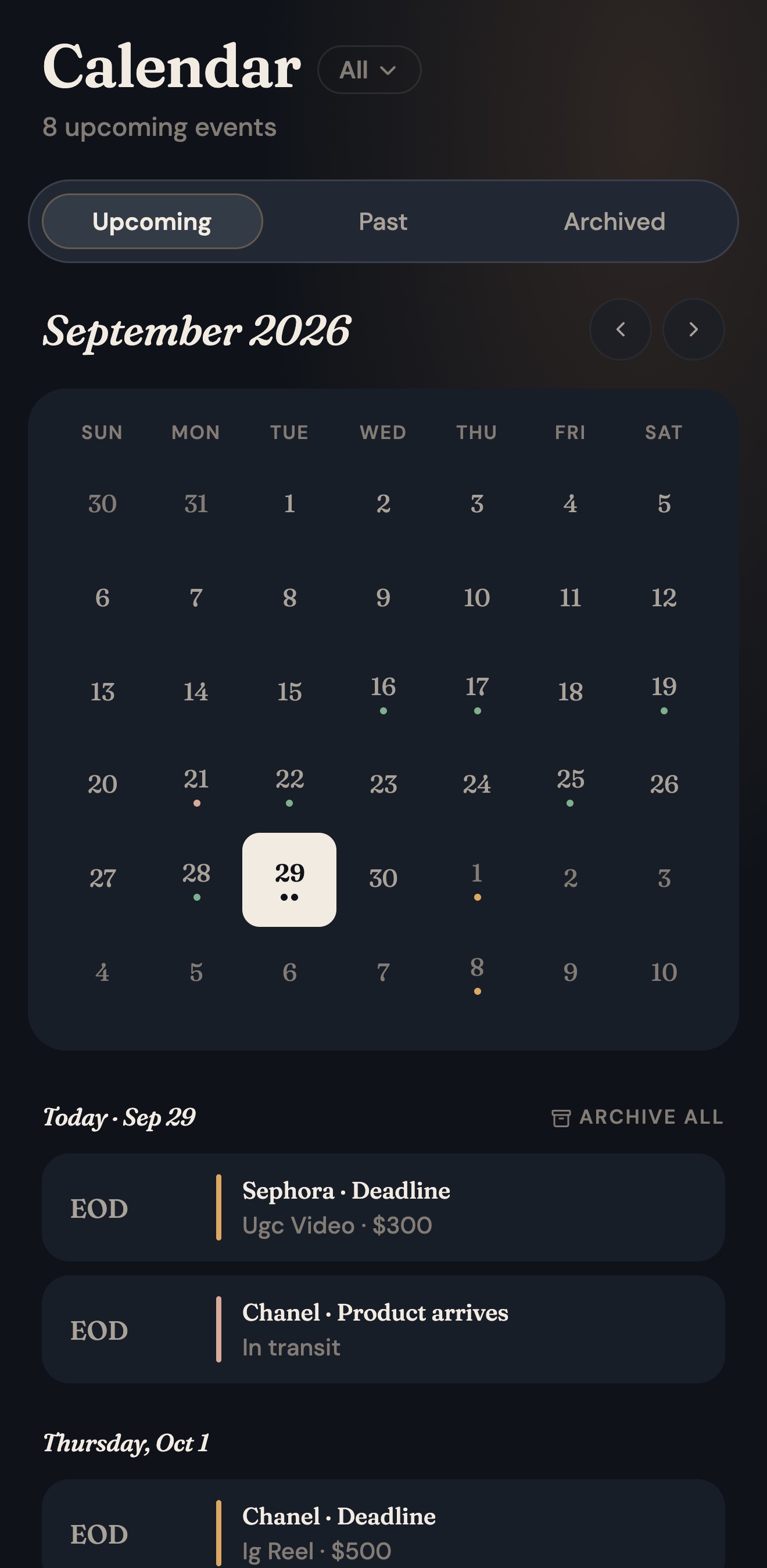 The UGC Planner calendar for September 2026