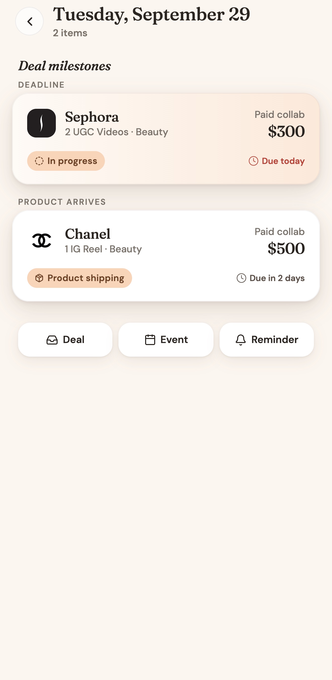 A day in the UGC Planner calendar: a deadline and a product arriving