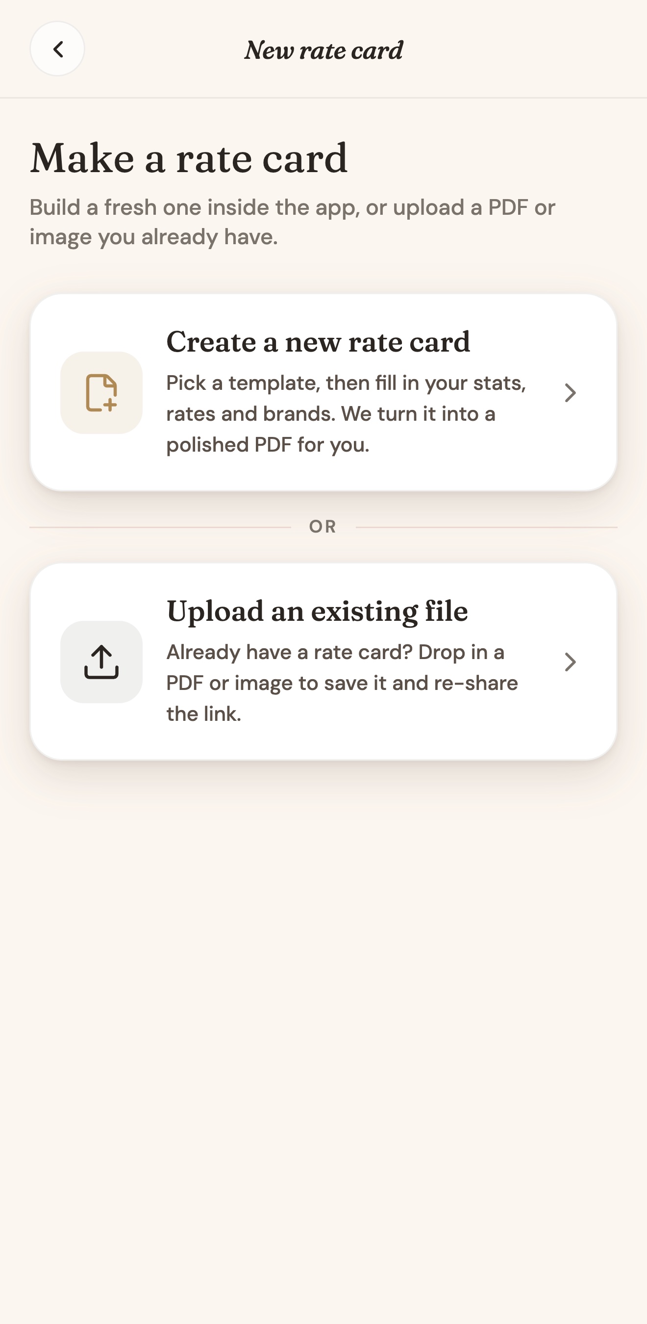 Make a rate card: create a new one or upload an existing file
