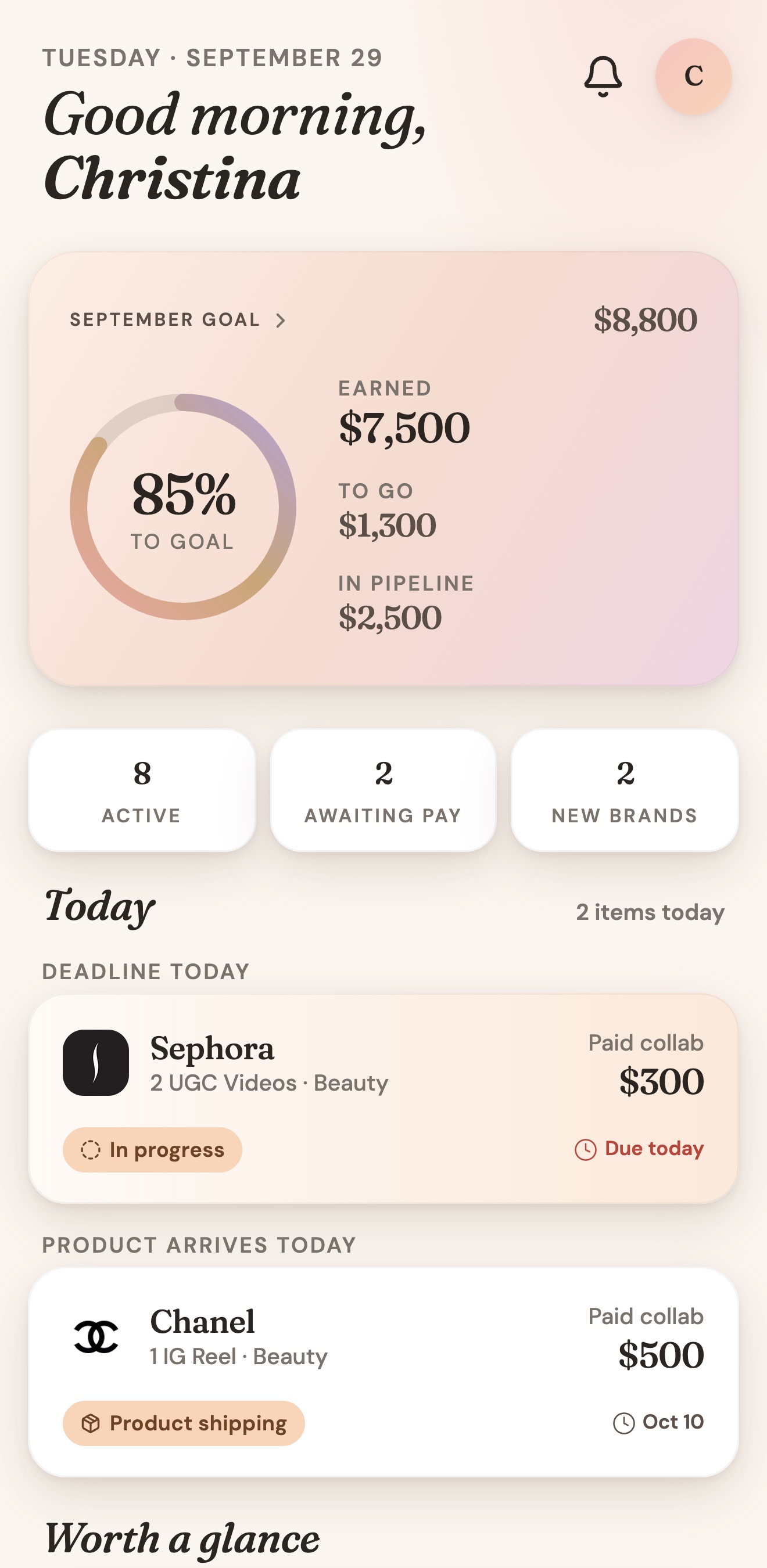 The Today screen in UGC Planner