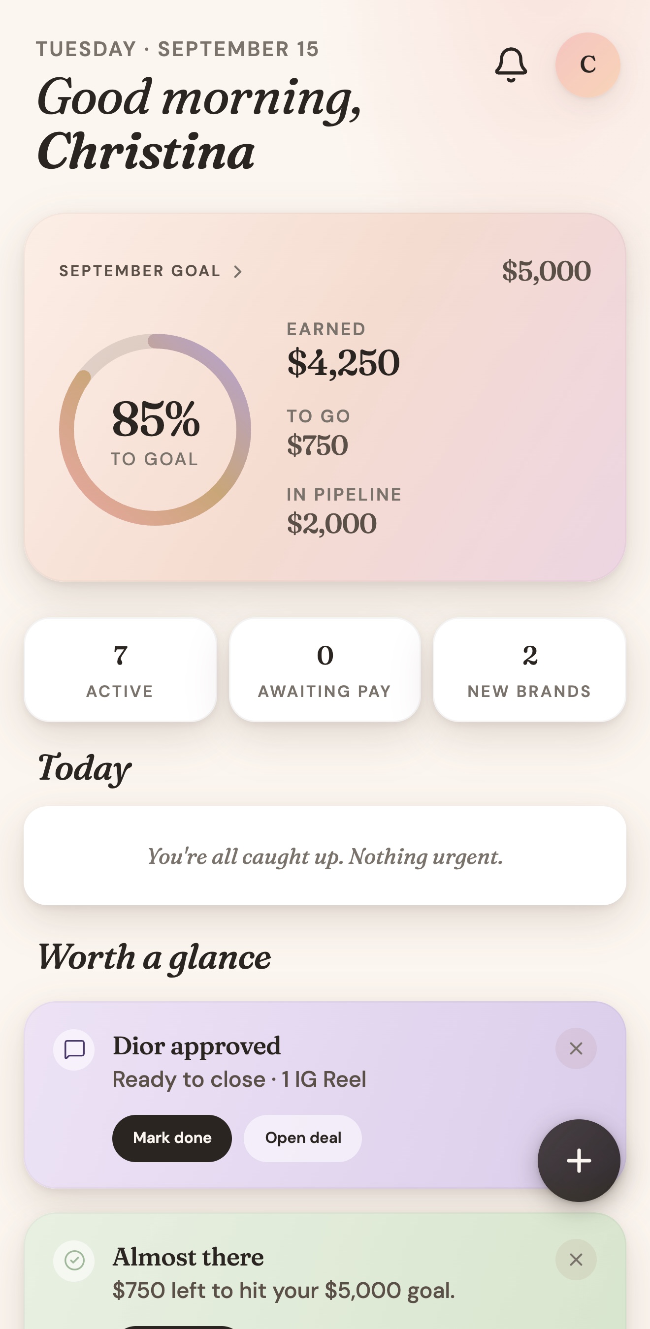 UGC Planner Today screen
