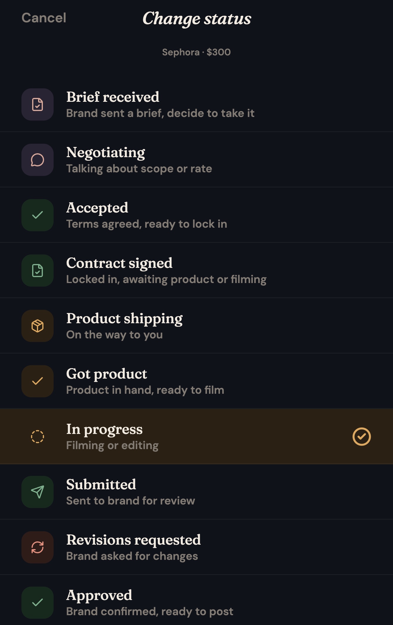 Choosing a deal stage