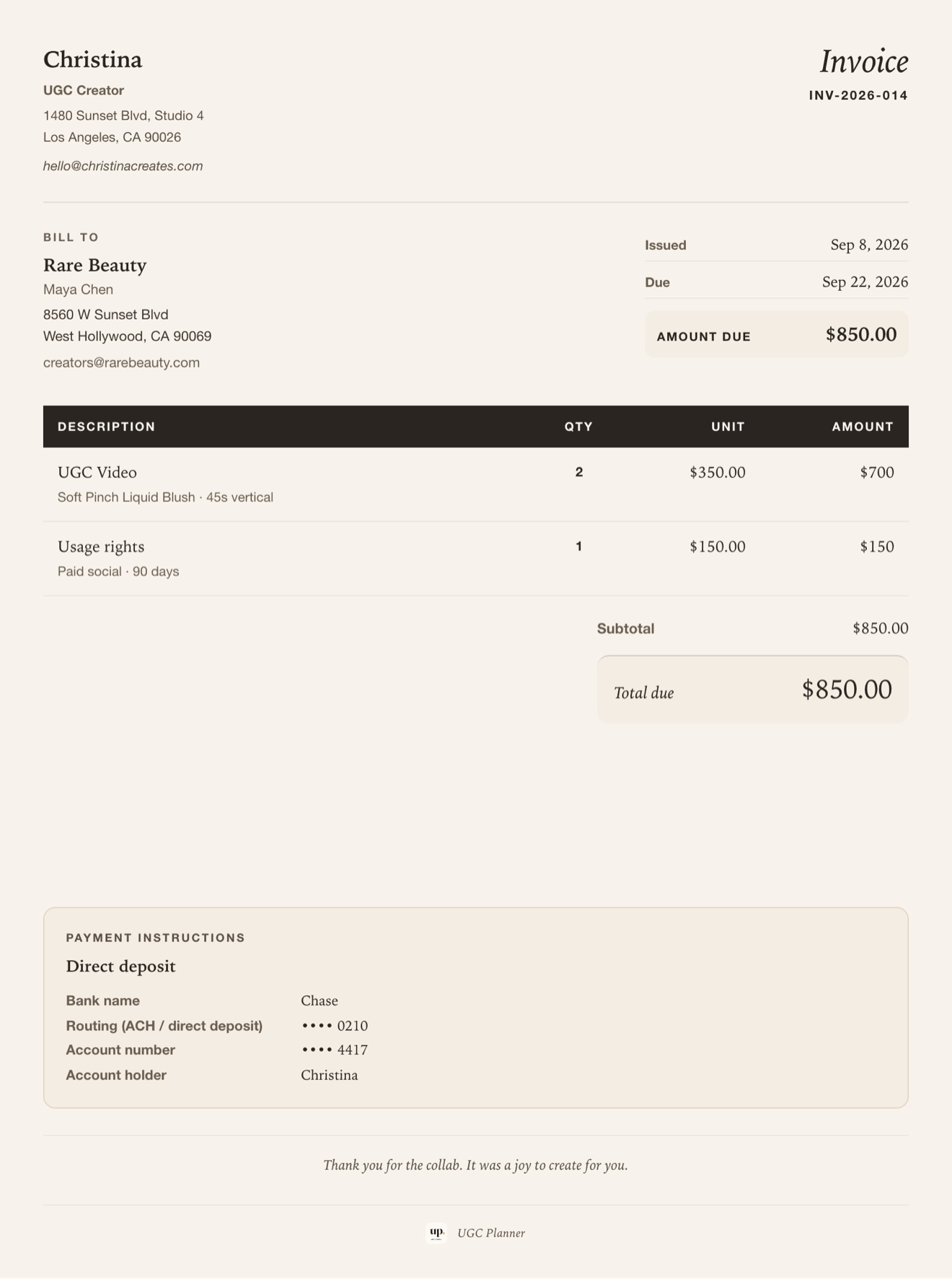 Classic invoice template