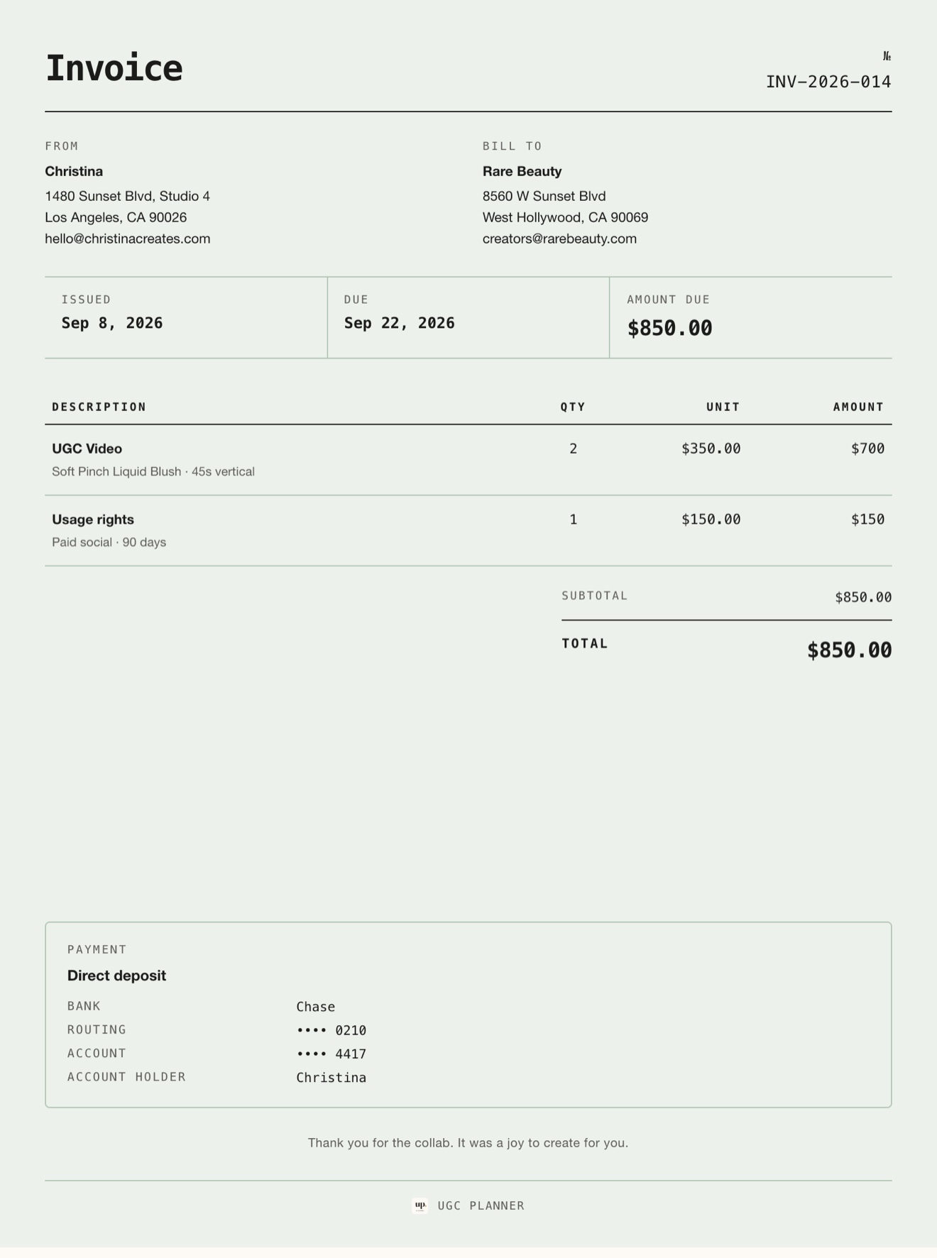 Mono Minimal invoice template