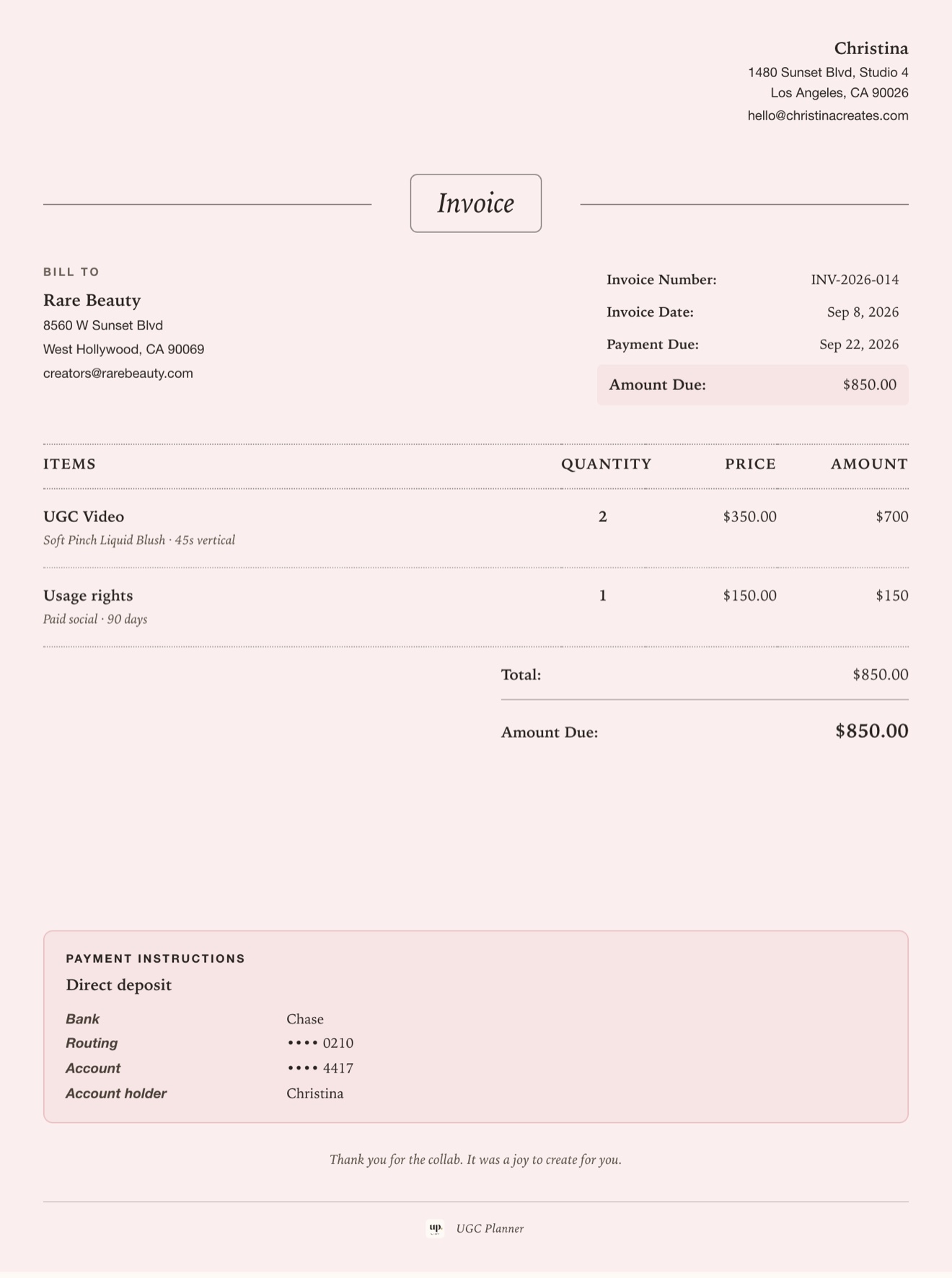 Soft Beauty invoice template