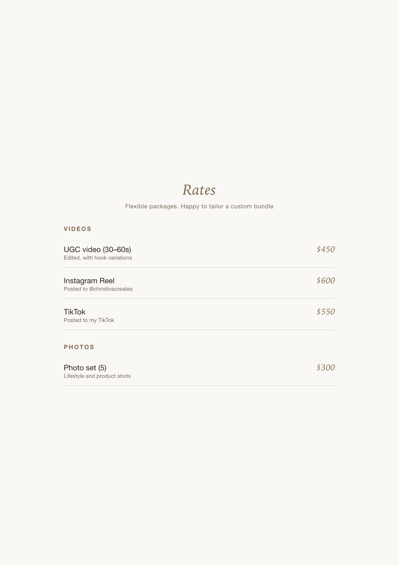 Media kit rates page